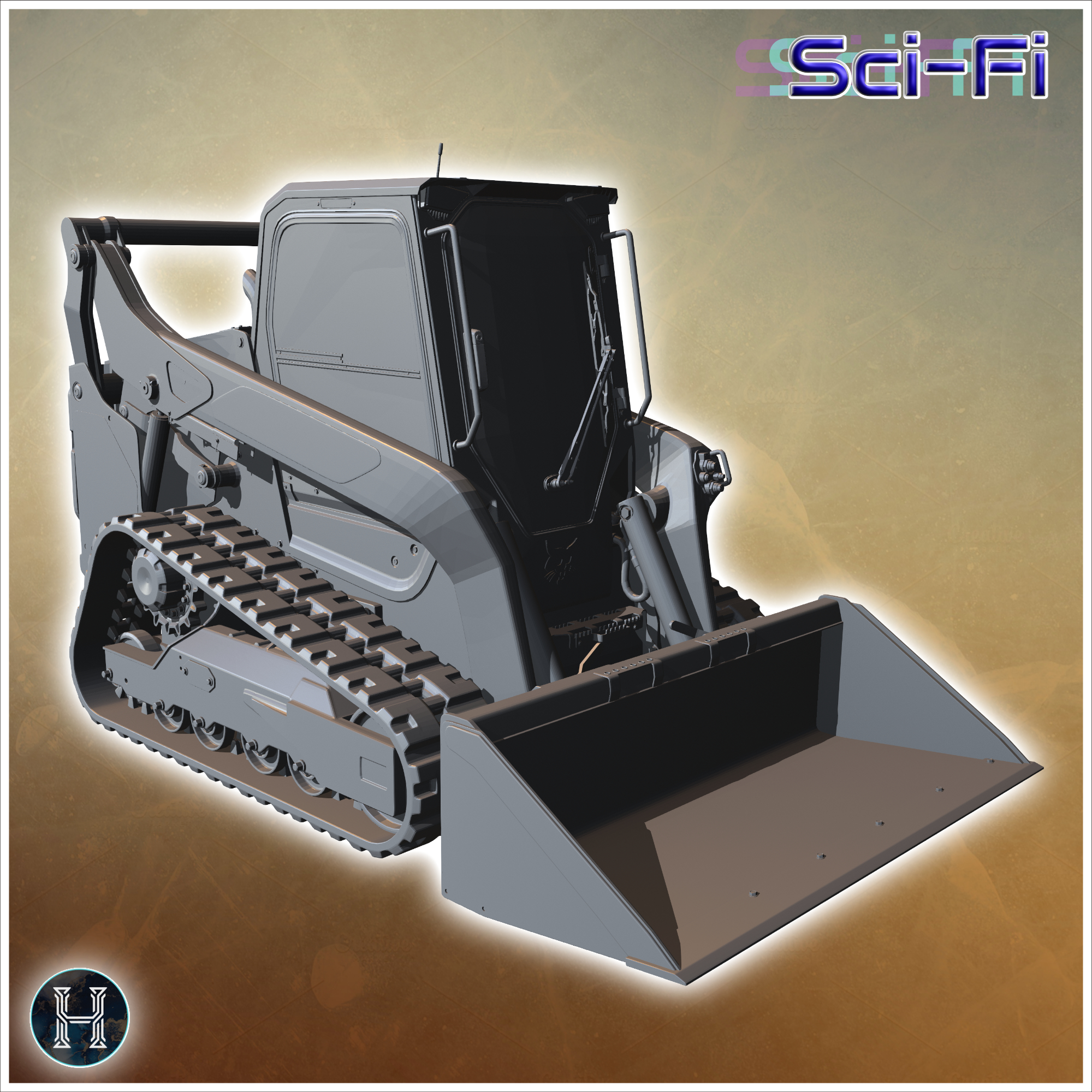 Bulldozer with a front loader designed for heavy-duty construction tasks (1) - Future Sci-Fi SF Post apocalyptic Tabletop Scifi Wargaming Planetary exploration RPG Terrain